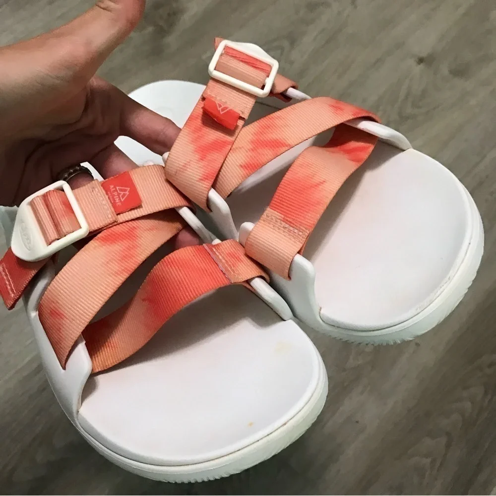 Chaco Tie Dye Chillo Persimmon Alpine Slides Sandals Orange White Women’s 10
